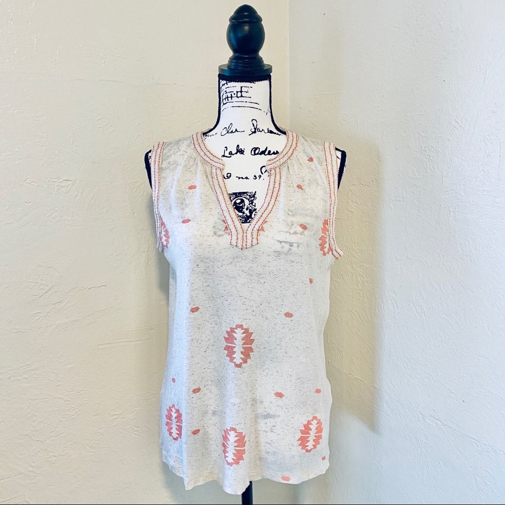 LUCKY BRAND EMBROIDERED NECK TIE TANK AZTEC DESIGN